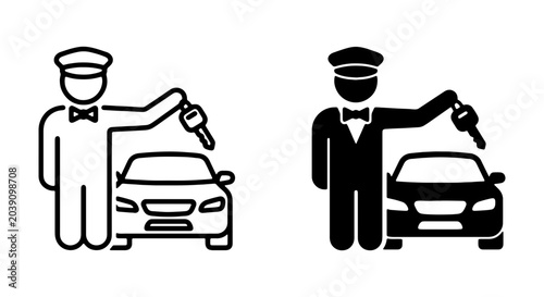 Valet Parking Icons, Car Service Symbols, Transportation Assistance Icons, Vector Graphics