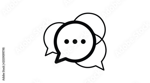 Plakat Group Chat Line Icon with Overlapping Speech Bubbles and Three Dots Vector