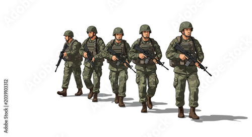 Foto Soldiers in green uniforms marching.