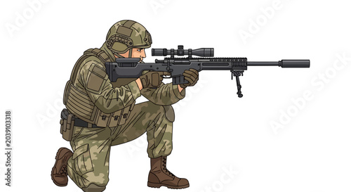 Принти на полотні Soldier in crouching position holding rifle.
