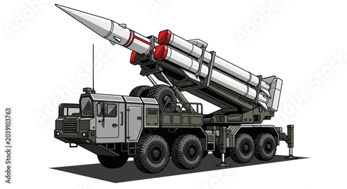 Foto Large military truck with missile launcher.