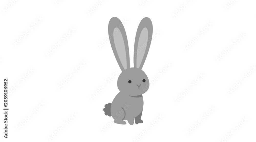 Fototapeta premium Cute cartoon grey rabbit with long ears sitting and looking forward vector illustration