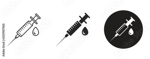Photos Medical syringe icon set with liquid drop symbolizing injection, vaccination, me