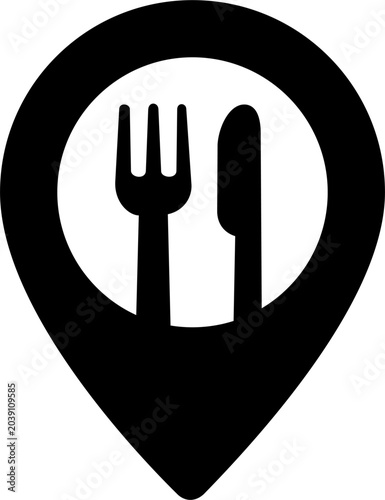 Restaurant map pin location vector icon food place pointer fork knife cafe lookup delivery service symbol