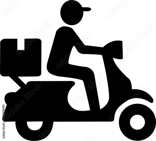 Courier riding delivery scooter vector icon fast shipping service driver man motorbike transport glyph symbol