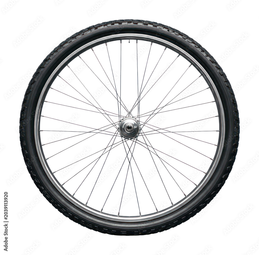 Naklejka premium PNG Single bicycle wheel isolated on white background, front view