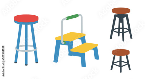 Schilderij op canvas Set of different stools and stepladder vector icons