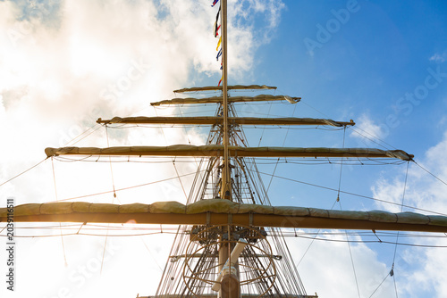 Photos Sailboat Mast and Rigging Against a Blue Sky
