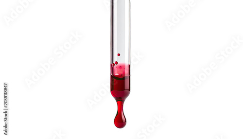 A Close-up Shot of Red Liquid Dripping from a Pipette Against a Black Background.