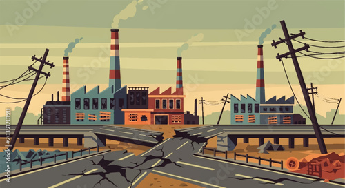 Tableau sur toile Industrial factory landscape illustration environmental impact