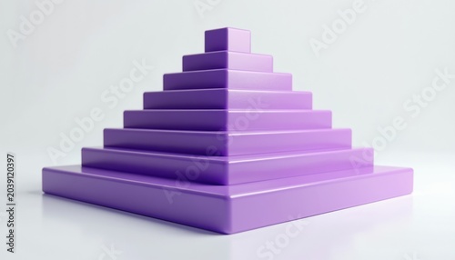 Purple layered pyramid stack, abstract geometric stpic form a visual hierarchy. Digital construction shows progression and ordered tiers. This structure implies growth, planning, and balanced design.
