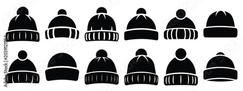 winter hat icon set silhouette Vector illustration. Christmas vector icons and white background.