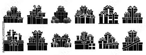 Tableau sur toile christmas gift bundle icon set silhouette Vector illustration