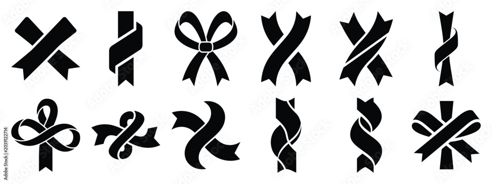 Fototapeta premium christmas ribbon twist icon set silhouette Vector illustration. Christmas vector icons and white background.
