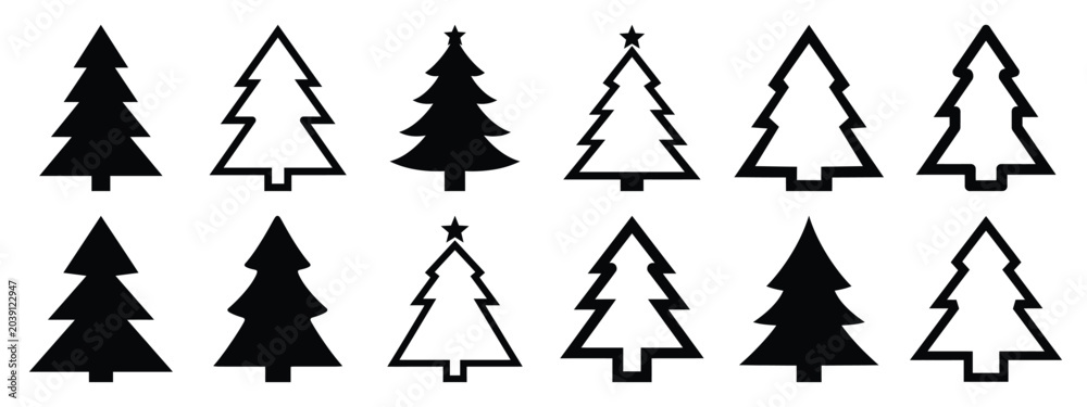 Fototapeta premium christmas tree frame icon set silhouette Vector illustration. Christmas vector icons and white background.