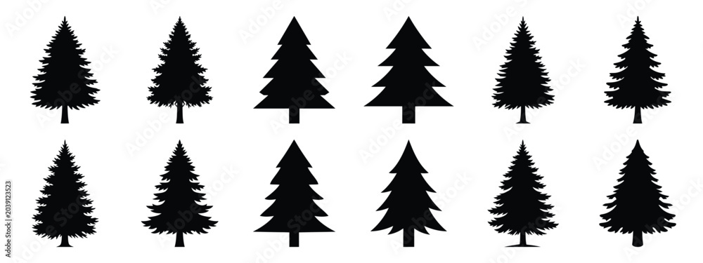 Obraz premium pine tree icon set silhouette Vector illustration. Christmas vector icons and white background.
