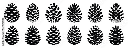 pine cone icon set silhouette Vector illustration. Christmas vector icons and white background.
