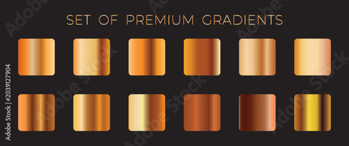 Luxury gold gradients vector. Golden gradients set of metallic festive gold vector color gradation collection. For Christmas cards, banners, rings, fonts, New Year Eve party flyers, invitation card