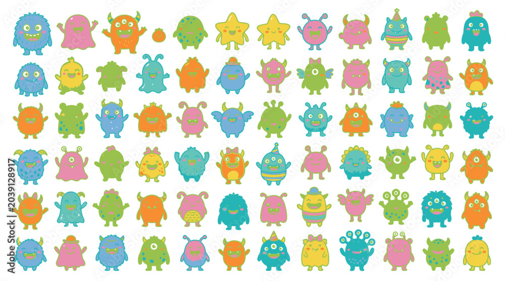 Obraz premium Colorful Monster Stickers On White Background.