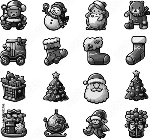 Cuadro en lienzo Festive Harbinger of the Holiday Season Detailed Christmas Icon and Santa Set fo