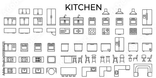 Fotografía Kitchen floor plan icon set vector illustration