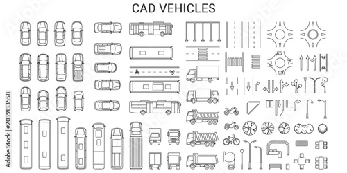 Quadro su tela Vehicle CAD blocks top view vector illustration