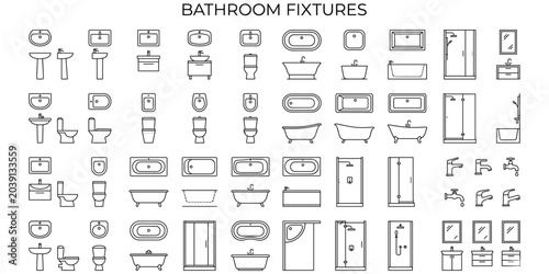 Canvas Print Bathroom fixture CAD symbols vector illustration