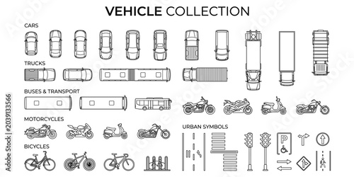 Cuadro en lienzo Top view vehicle symbols vector illustration