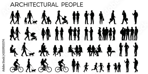 Foto Solid human scale silhouette set for architecture presentations, site plan entou