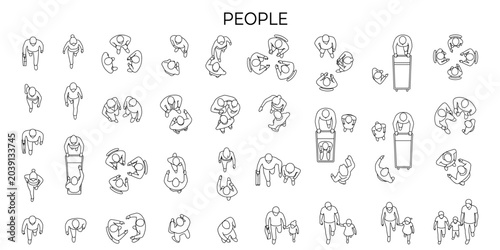 Schilderij op canvas CAD people top view silhouettes vector illustration