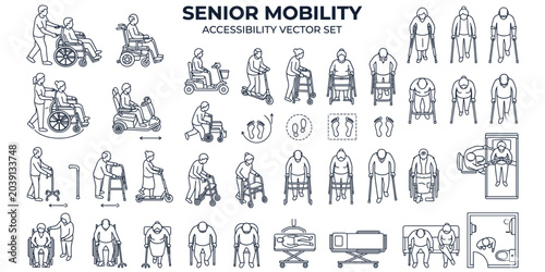 Cuadro en lienzo Senior disabled people top view vector illustration