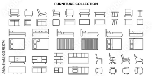 Bild auf Leinwand Furniture CAD blocks for architecture vector illustration