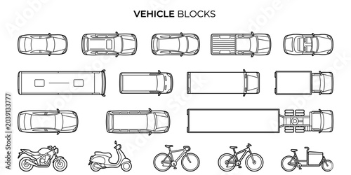 Bild auf Leinwand Top view vehicle CAD blocks vector illustration