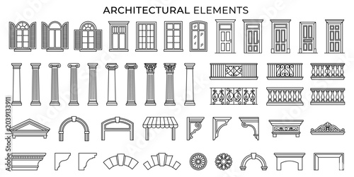 Billede på lærred Classic architectural elevation symbols vector illustration