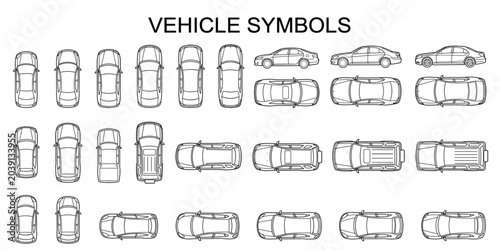 Bild auf Leinwand Architectural top view car CAD symbols vector illustration
