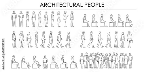 Fotografía Architectural side view people CAD blocks vector illustration