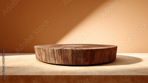 Organic Wooden Product Stand Natural Grain Warm Background