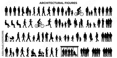 Foto Black architectural people silhouettes vector illustration
