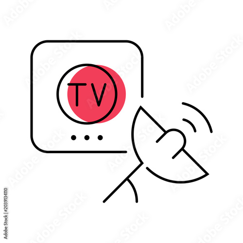 Satellite tv icon. Industry and television broadcast line symbol. Color.