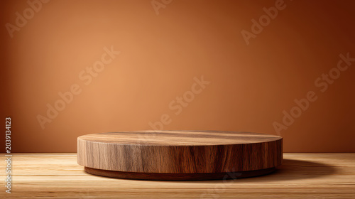 Beautiful Natural Grain Wood Podium Warm Background