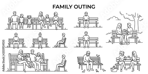 Tableau sur toile Public space people seating vector illustration