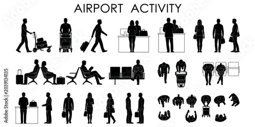 Foto Airport people silhouette vector set
