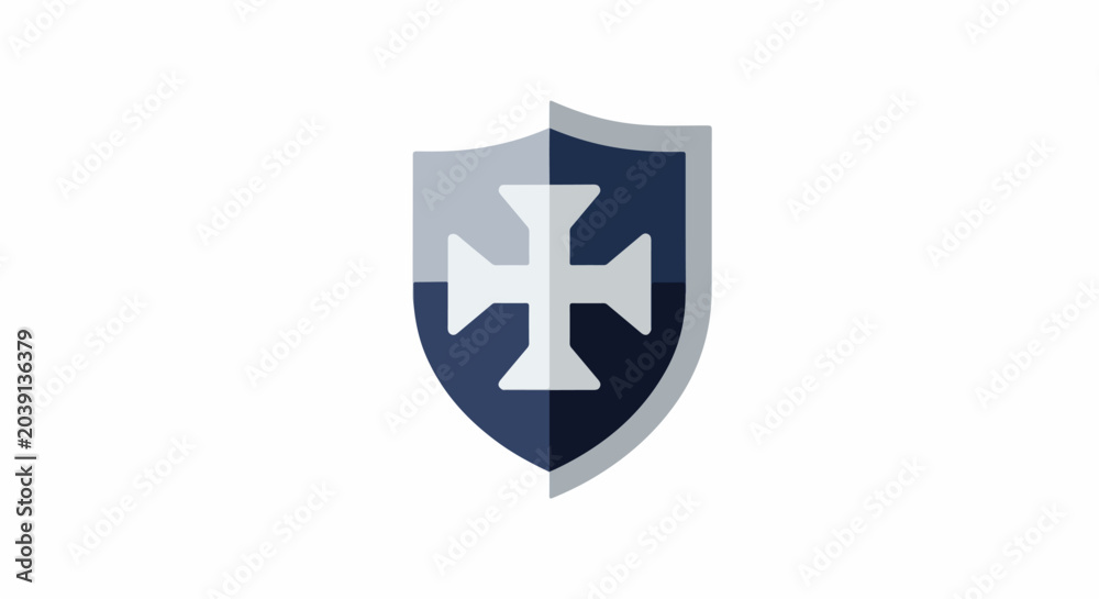 Obraz premium Shield with white cross on blue and gray background