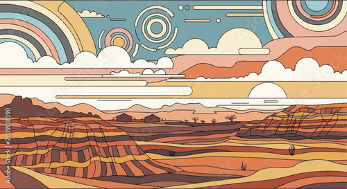 Abstract landscape with geometric shapes and earth tones