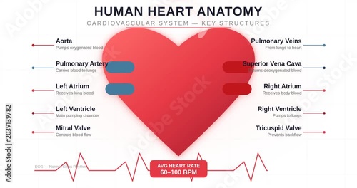 Human Heart Anatomy and Cardiovascular Blood Flow Animation