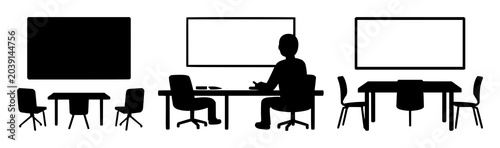Photos Virtual classroom icon set with solid black design featuring education, e-learni