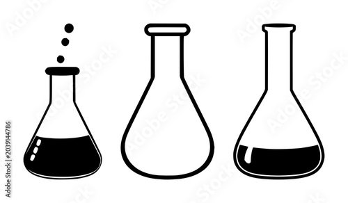 Canvas Print Flask set with solid black icon design featuring laboratory equipment, chemistry