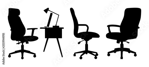 Slika na platnu Home office chair set with solid black icon on white background featuring ergono
