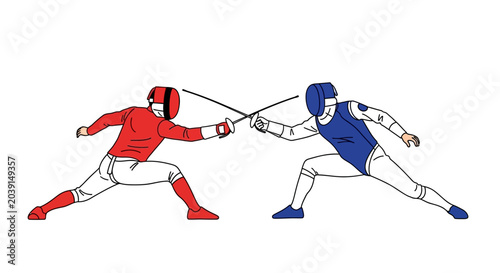 Fotografía Fencers in Red and Blue Uniforms Sword Fighting