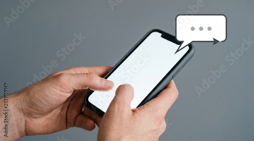 Person Holding Smartphone Dark Gray Background Messaging